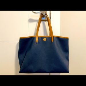NAVY LEATHER TOTE BAG
